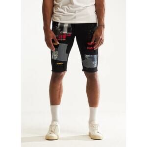 Embellish NYC Men's Rip & Repair Patchwork Distressed Skinny Denim Jean Shorts